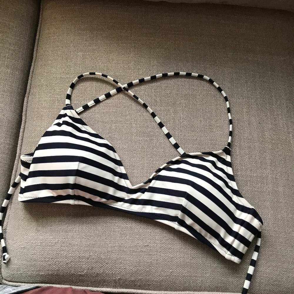 J Crew Navy & White Striped Bikini Top XL